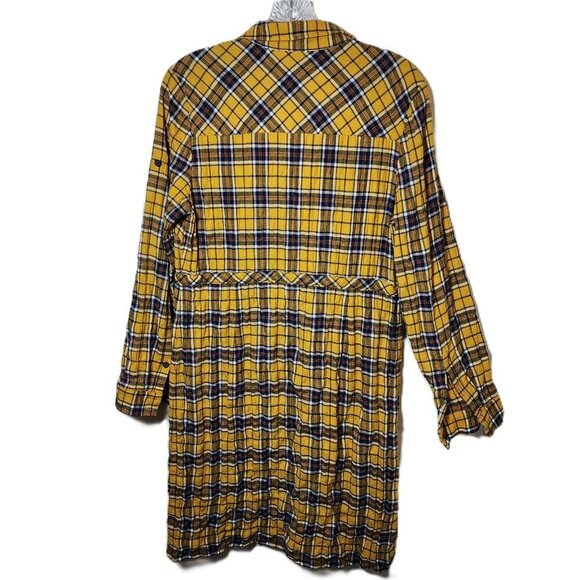 J. Peterman Plaid Shirt Dress Yellow Black Flannel Tie Waist Medium Long Sleeve - Picture 7 of 7